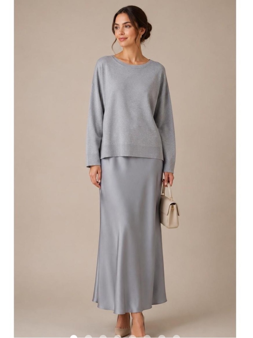 J. Jill Women's Grey Sweater and Satin Skirt Maxi Dress